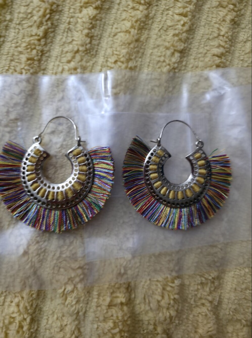 Bohemian Multicolor Tassel Fan Hoop Earrings